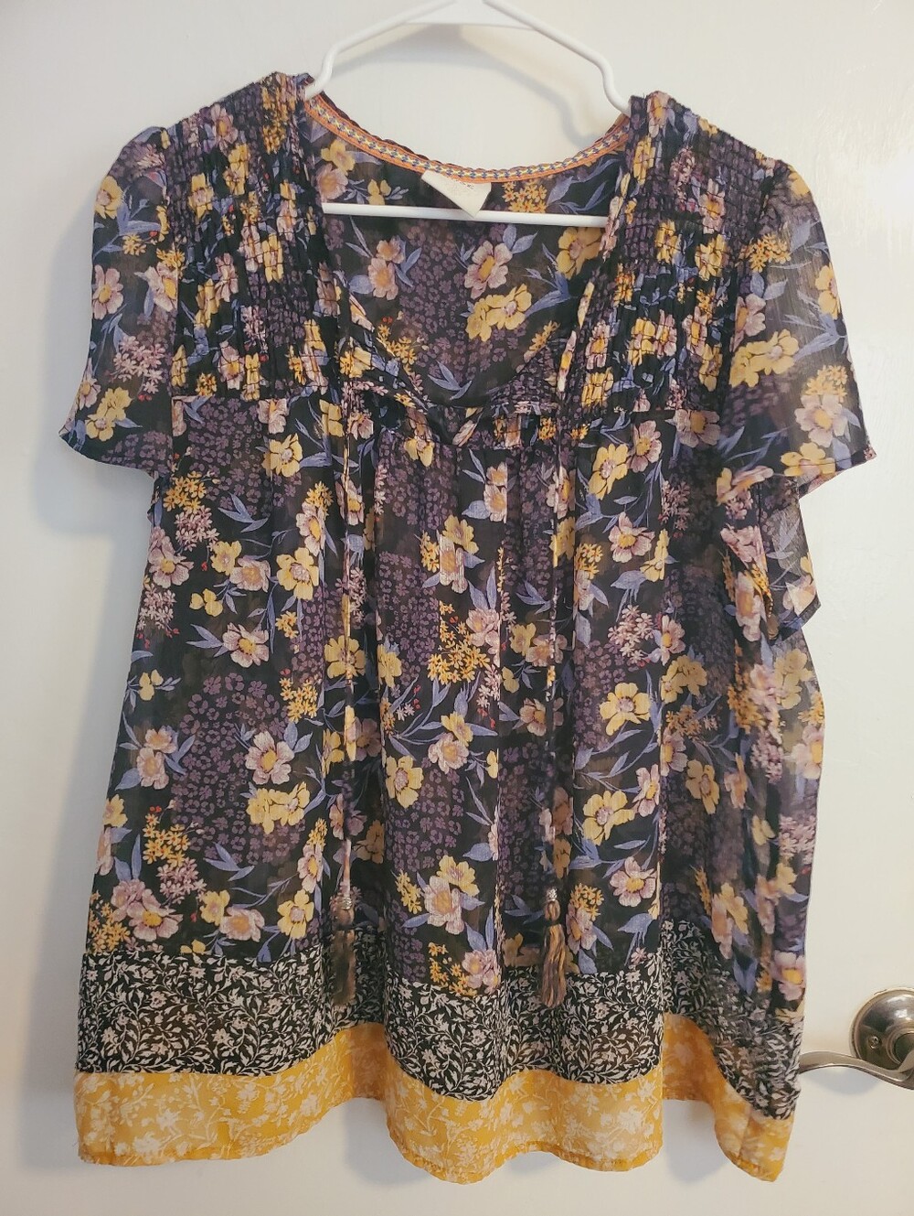 Knox Rose Floral Short-Sleeve Blouse - Sheer Floral